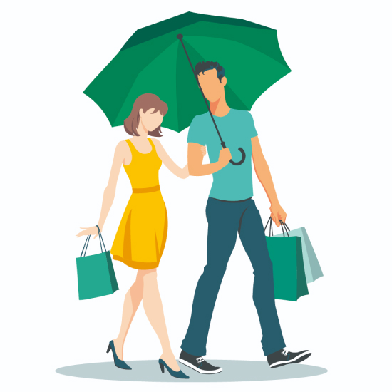 Illustration of a couple under an umbrella