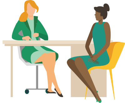 Illustration of two women at a table