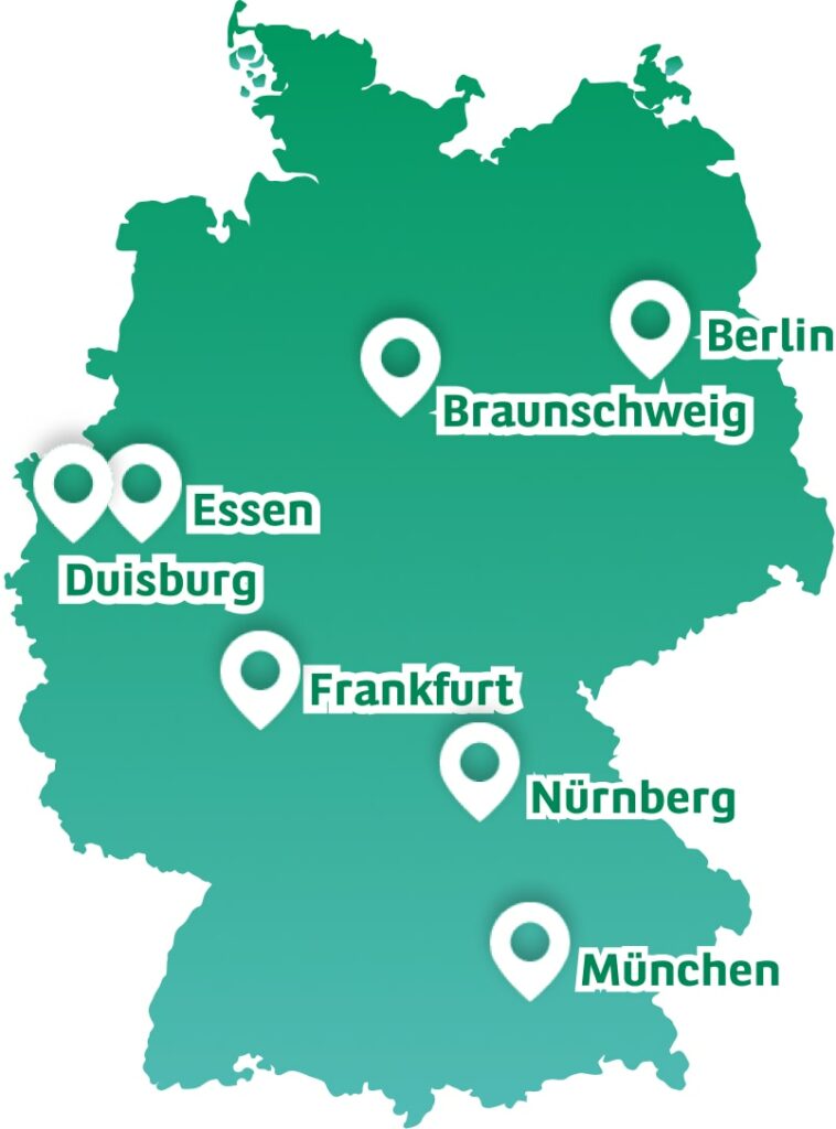 Map of Germany with the training locations of BNP Paribas in Germany