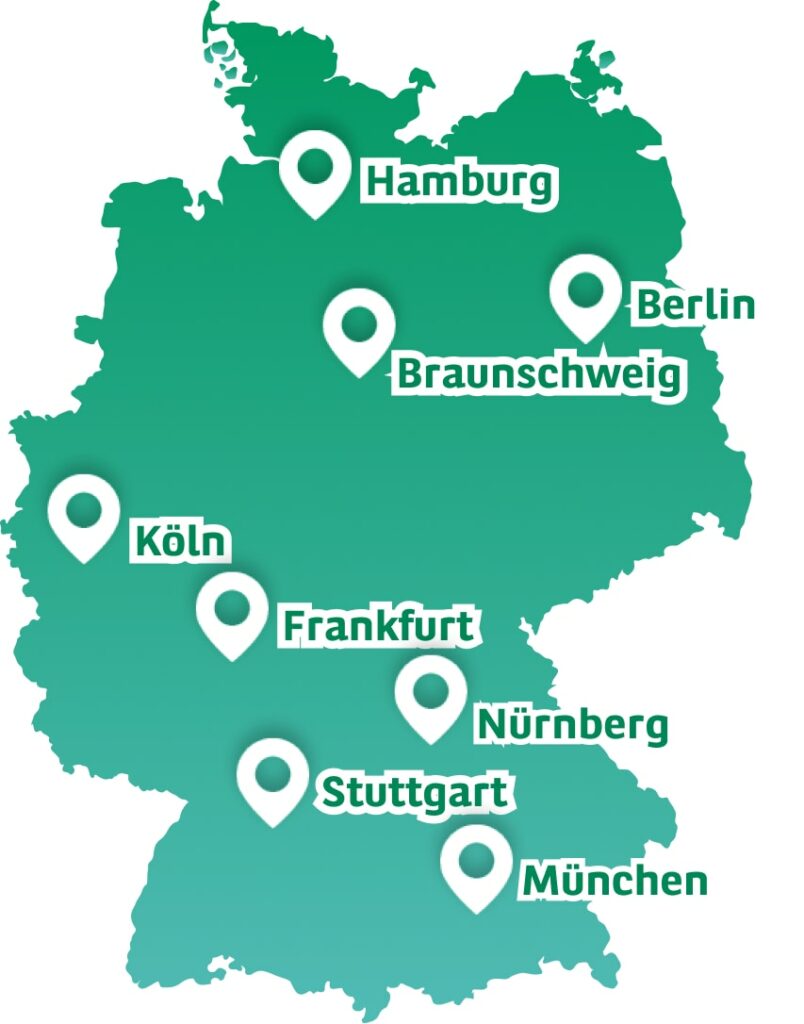 Karte von Deutschland mit Standorten von BNP Paribas